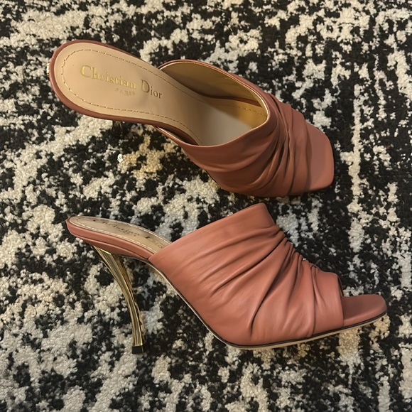 Christian Dior D-Fame Heeled Sandal Rust Colored Pleated Lambskin size 39.5 - Picture 4 of 12